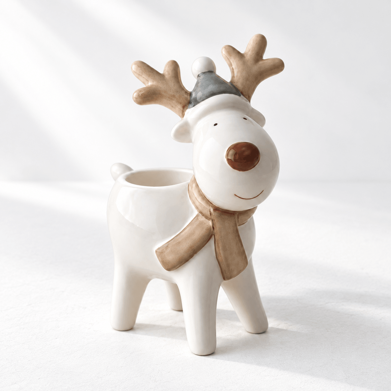 White Ceramic Reindeer LED Tea Light Holder