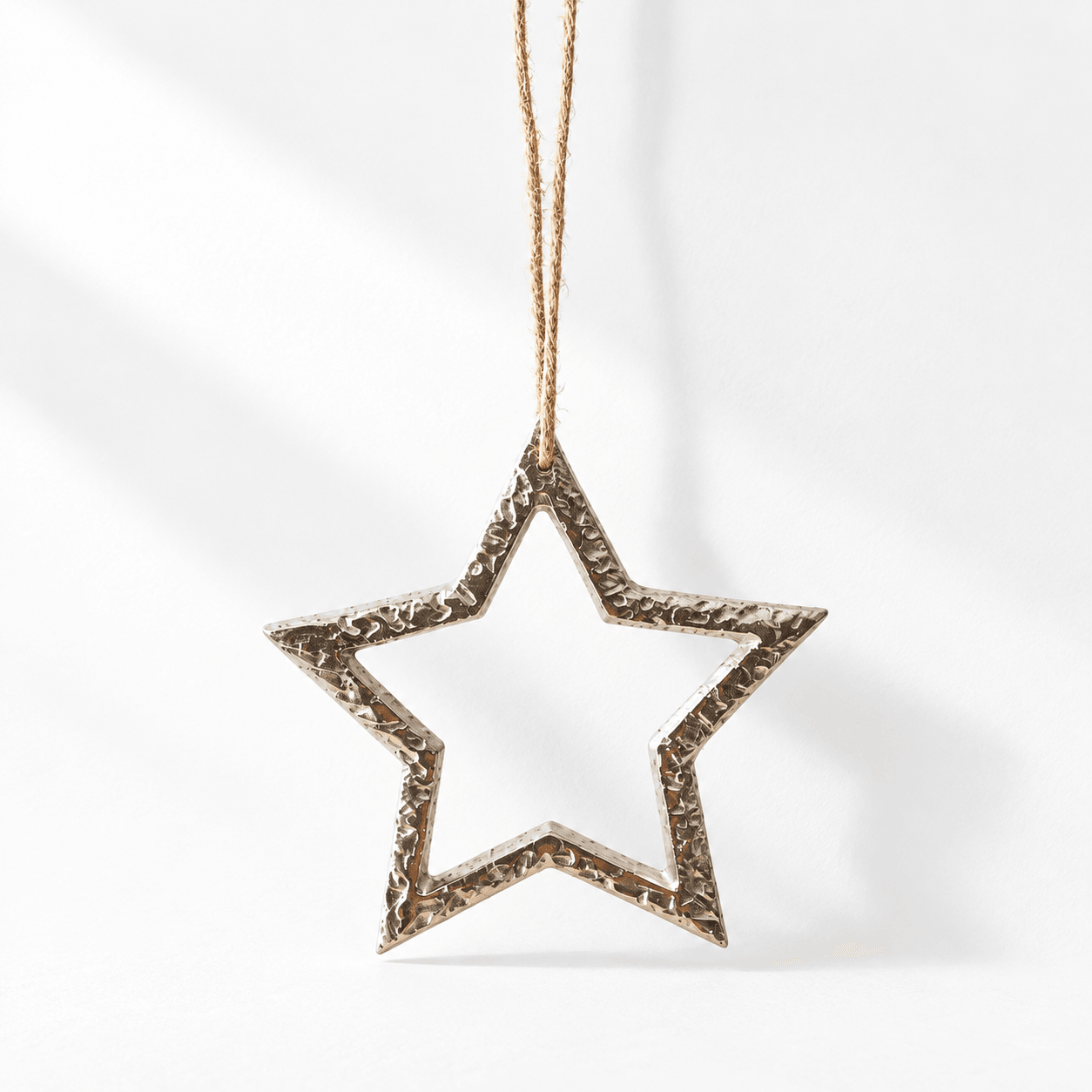 Textured Silver Metal Hanging Star — 10cm