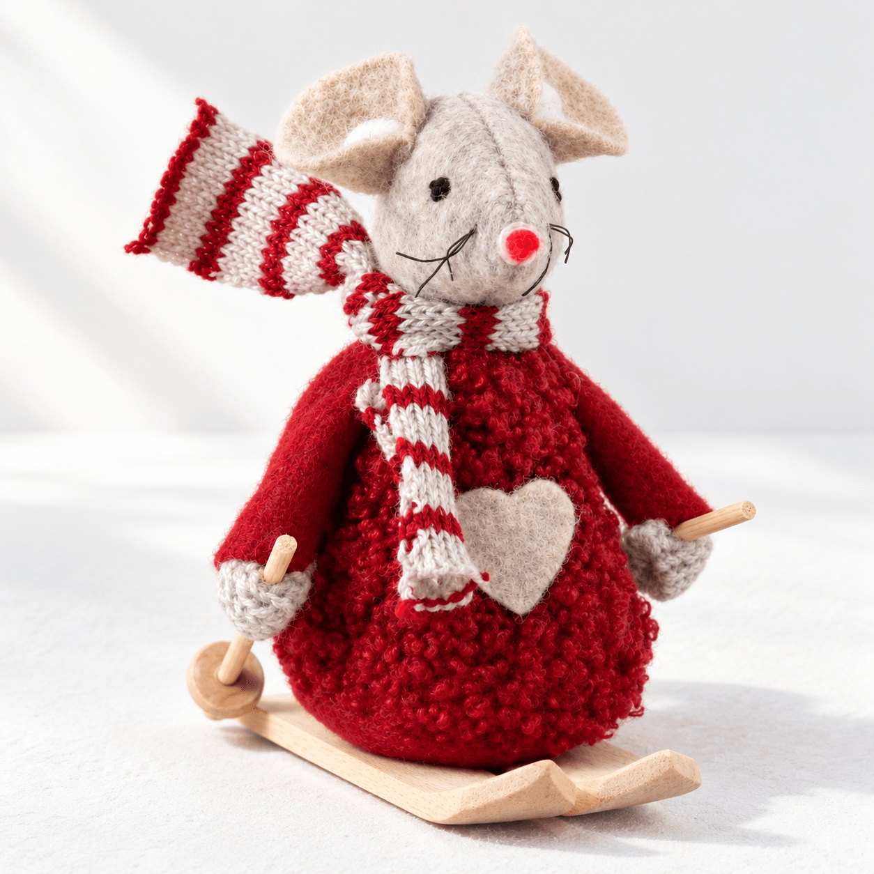 Red Felt Skiing Mouse — 8cm